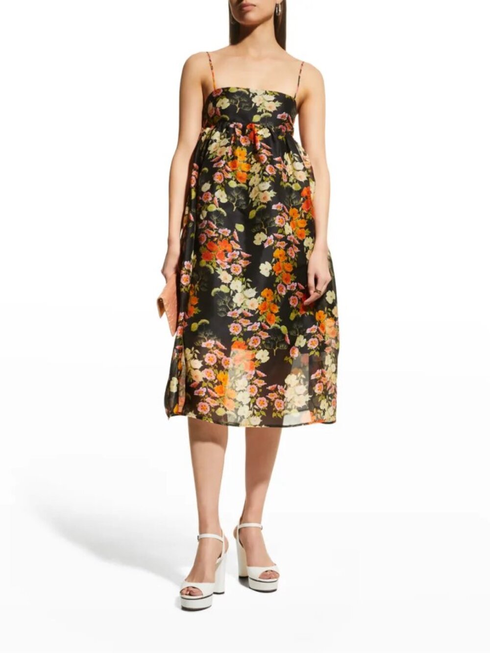 Autumn Adeigbo Hattie Empire Silk Floral Organza Midi Dress